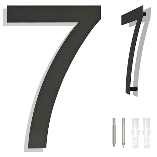 Ywonoby Hausnummer Edelstahl - RAL 7016 Anthrazitgrau - Moderner Schwebender Aussehen und Einfache Installation - Höhe 15.2 cm - Arial Ziffer 7 von Ywonoby