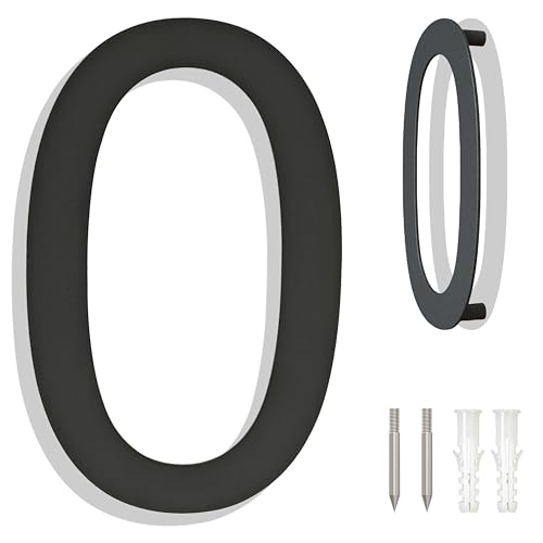 Ywonoby Hausnummer Edelstahl - RAL 7016 Anthrazitgrau - Moderner Schwebender Aussehen und Einfache Installation - Höhe 20.3 cm - Arial Ziffer 0 von Ywonoby