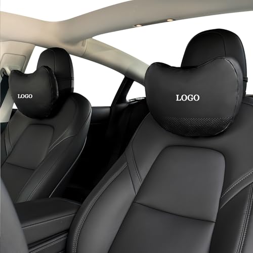 Ywooon Kopfstützenkissen 2 Pack für Tesla Model Y Model 3 Model X Model S Nackenstützkissen Echtes Nappaleder Schwarz für Tesla Model 3/Y/S/X Zubehör von Ywooon