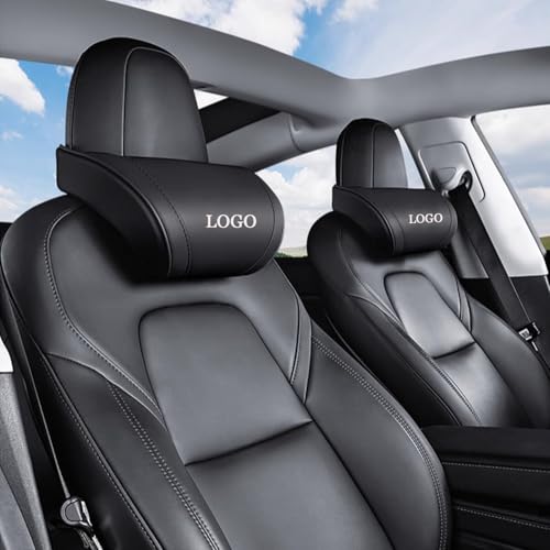 Ywooon Seat -Kopfstütze Kissen für Tesla Model Y Model 3 Model X Model S Halsstütze Kissen Leder Schwarz Tesla Hals Kissen für Tesla Model 3/y/s/x Hals -Stützkissen, 2pcs Schwarz von Ywooon