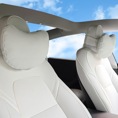 Ywooon Verbessertes Auto -Kopfstütze -Kissen weiße Leder Weich Nackenstützkissen Speicherschaum Nacken Kissen Autositz Autositz Kopfstütze Stütze, 2pcs Weiß von Ywooon