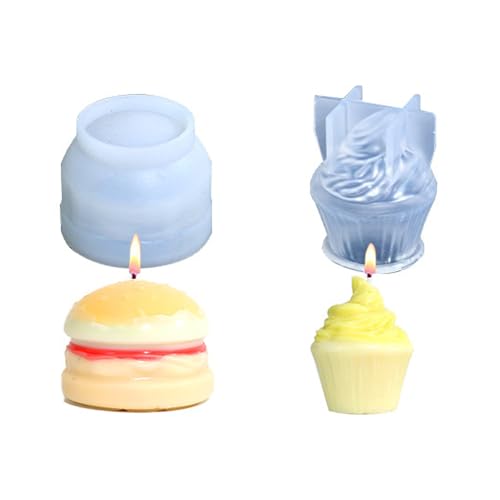 Kerzenform Kreativ-Burger Silikonform Kerze Gießform, 3D Kerzenformen zum Gießen, Silikon Seifenform, DIY Candles Mould, Kerzen Selber Machen Formen Set, Duftkerzen Handarbeit, 2 Stück von Yxmohala