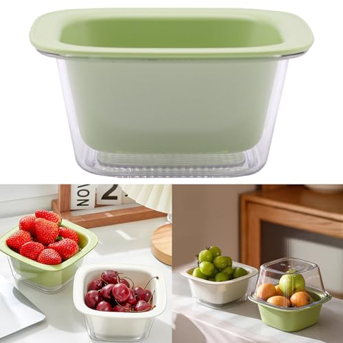 Küchensieb Schüssel Obst Gemüse Waschkorb, 2-in-1 Kleiner Kunststoff Doppellagiger Siebkorb für Nudeln, Spaghetti, Beeren, Salate, Geeignet für Camping, Hausgebrauch, Weiß (Grün) von Yxmohala