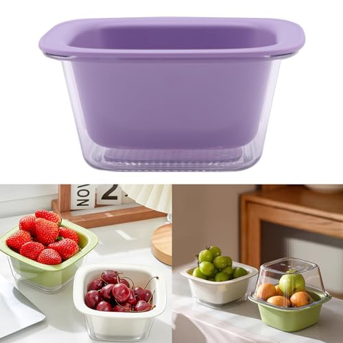 Küchensieb Schüssel Obst Gemüse Waschkorb, 2-in-1 Kleiner Kunststoff Doppellagiger Siebkorb für Nudeln, Spaghetti, Beeren, Salate, Geeignet für Camping, Hausgebrauch, Weiß (Lila) von Yxmohala