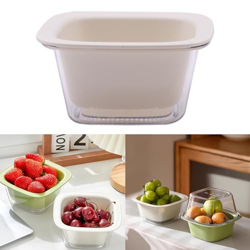 Küchensieb Schüssel Obst Gemüse Waschkorb, 2-in-1 Kleiner Kunststoff Doppellagiger Siebkorb für Nudeln, Spaghetti, Beeren, Salate, Geeignet für Camping, Hausgebrauch, Weiß (Weiß) von Yxmohala