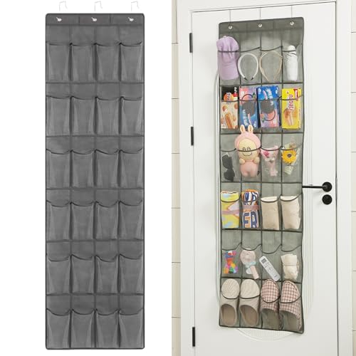 Yxmohala Hängeregal Tür Organizer Hängeaufbewahrung Hängeorganizer, Hängend Aufbewahrungstasche mit 24 Taschen und 2 Metallhaken, für Kinderzimmer, Bäder, Wohnzimmer, Wohnwagen, Grau von Yxmohala