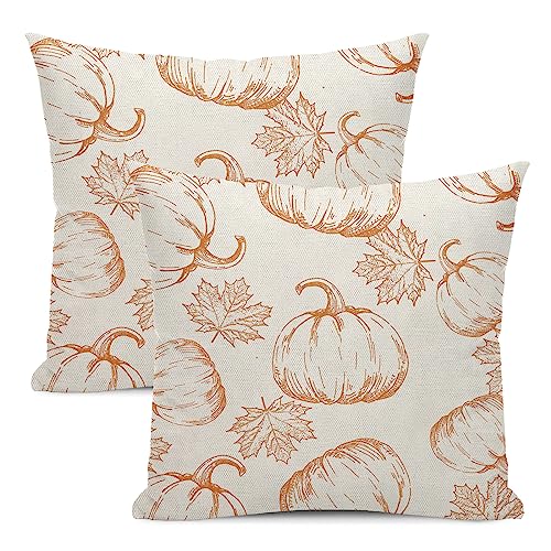 Yxuiyal Fall Decor Kissenbezüge 45,7 x 45,7 cm, 2 Stück, Herbst-orangefarbene Kürbis-Ahornblätter, Überwurf-Kissenbezüge, Outdoor, Herbst, Erntedankfest, Dekorationen für Zuhause, Herbst, dekorative von Yxuiyal