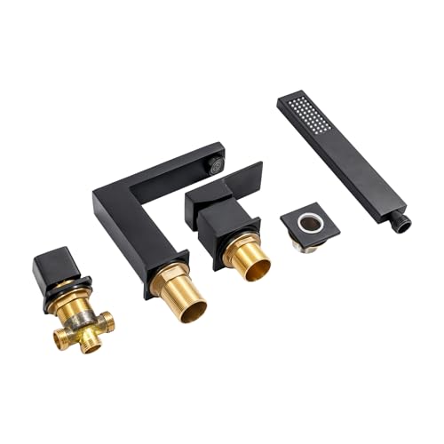 Badewannenarmatur, Badewannen-Armaturen-Set, 4 PCS Badewannen-Armatur, Armaturen-Set mit Umschalter und Duschkopf Kann weit verbreitet in Badezimmern, Toiletten, Wohnungen (Schwarz) von YyanLAK
