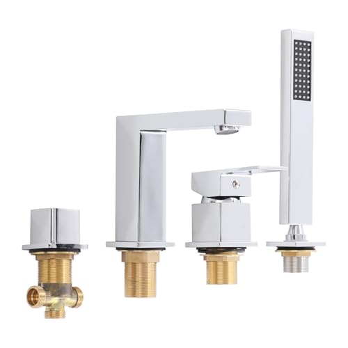 Badewannenarmatur, Badewannen-Armaturen-Set, 4 PCS Badewannen-Armatur, Armaturen-Set mit Umschalter und Duschkopf Kann weit verbreitet in Badezimmern, Toiletten, Wohnungen (Silber) von YyanLAK