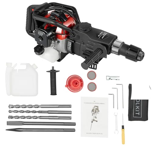 Benzin Abbruchhammer, 32.6CC 2 Stroke Schlaghammer Stemmhammer Meißelhammer,1200 W Bohrhammer, Betonbrecher Lochbohrer, mit 3 Bohrer,1 Werkzeugkasten von YyanLAK