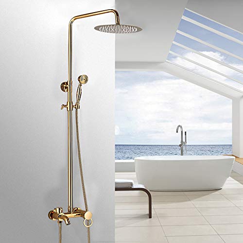 Gold Duscharmatur, Duschset Regendusche Mischbatterie Kopfbrause Duschsystem, 80-120 cm Verstellbarer Duschstange, mit Handbrause, für Badezimmer Dusche von YyanLAK