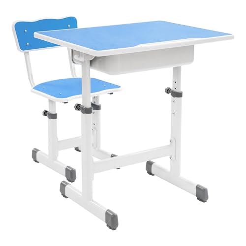 Kinderschreibtisch, 70x50cm Kinderschreibtisch Höhenverstellbar, Verstellbarer Schreibtisch und Stuhl, Schreibtisch-Set für Kinder mit Stuhl für Studium, Büro, Lesen, Schreiben, Zeichnen (Blau, Weiß) Kinderschreibtisch, 70x50cm Kinderschreibtisch Höhenverstellbar, Verstellbarer Schreibtisch und Stuhl, Schreibtisch-Set für Kinder mit Stuhl für Studium, Büro, Lesen, Schreiben, Zeichnen (Blau, Weiß) von YyanLAK