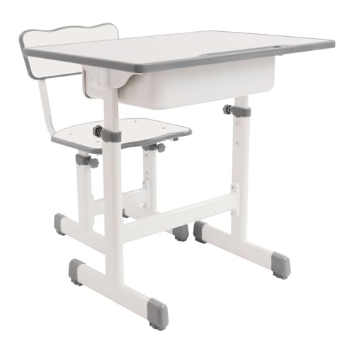Kinderschreibtisch, 70x50cm Kinderschreibtisch Höhenverstellbar, Verstellbarer Schreibtisch und Stuhl, Schreibtisch-Set für Kinder mit Stuhl für Studium, Büro, Lesen, Schreiben, Zeichnen (Cremig-weiß) Kinderschreibtisch, 70x50cm Kinderschreibtisch Höhenverstellbar, Verstellbarer Schreibtisch und Stuhl, Schreibtisch-Set für Kinder mit Stuhl für Studium, Büro, Lesen, Schreiben, Zeichnen (Cremig-weiß) von YyanLAK