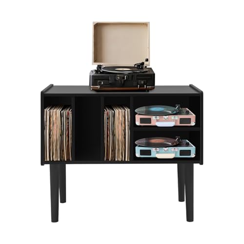 YyanLAK Plattenspieler Tisch, 80x40x82.6cm Plattenspieler Regal, Plattenspieler Ständer mit Regal, Halterung für Schallplatten, Plattenspieler Ständer mit Speicher für Wohnzimmer (1, Dichtebrett) von YyanLAK