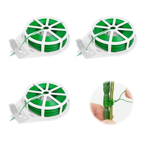 3 Rolle Pflanzendraht Blumendraht Grün,300 Meter Bindedraht Grün,Basteldraht Grün mit Abschneidevorrichtung, Wickeldraht Grün Pflanzenbinderdraht Rankhilfe Blumenwickeldraht für Pflanzenstütze von Yylaiire