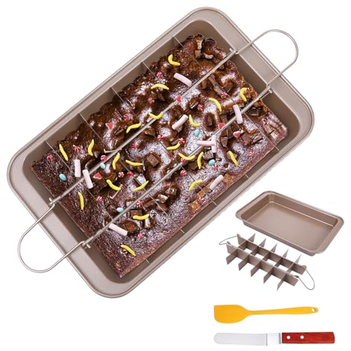 Brownie Backform,12.2x7.8x1.7 Zoll,Backblech antihaftbeschichtet Brownie mit 18 Trennwänden,Spatula und Schaber,Kohlenstoffstahl Backblech Brownie Form für Backen Mousse Kuchen Brot Pizza Quadratische von Yylaiire