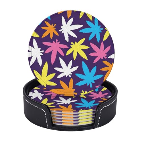 6 Stück bunte Untersetzer mit Unkrautmuster, Leder, runde Untersetzer mit Halter für Café, Bar, Küche, Tischdekoration 6 Stück bunte Untersetzer mit Unkrautmuster, Leder, runde Untersetzer mit Halter für Café, Bar, Küche, Tischdekoration von Yyoretp