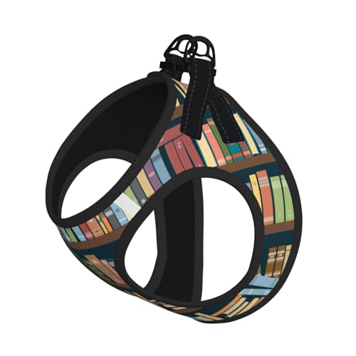 Hundegeschirr und Leine, Cartoon-Bücherregal, Bücherwurm-Druck, atmungsaktiv, verstellbar, ausbruchsicher, Weste für Katzen und Hunde von Yyoretp