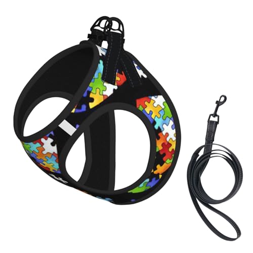 Hundegeschirr und Leine, Set mit Autismus-Bewusstsein, Puzzleteile, Herzmuster, atmungsaktiv, verstellbar, ausbruchsicher, Weste für Katzen und Hunde Hundegeschirr und Leine, Set mit Autismus-Bewusstsein, Puzzleteile, Herzmuster, atmungsaktiv, verstellbar, ausbruchsicher, Weste für Katzen und Hunde von Yyoretp