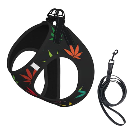 Hundegeschirr und Leine, buntes Cannabisblätter-Druck, atmungsaktiv, verstellbar, ausbruchsicher, Weste für Katzen und Hunde Hundegeschirr und Leine, buntes Cannabisblätter-Druck, atmungsaktiv, verstellbar, ausbruchsicher, Weste für Katzen und Hunde von Yyoretp