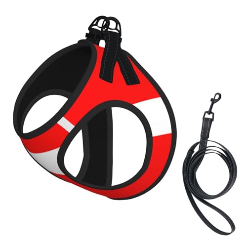 Hundegeschirr und Leine mit dänischer Flagge, atmungsaktiv, verstellbar, ausbruchsicher, für Katzen und Hunde von Yyoretp