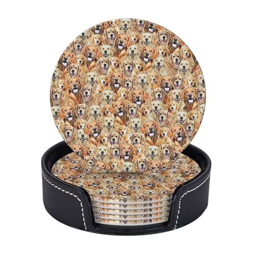 Runde Untersetzer aus Leder mit Labrador-Retriever-Motiv, mit Halter, für Café, Bar, Küche, Tischdekoration, 6 Stück Runde Untersetzer aus Leder mit Labrador-Retriever-Motiv, mit Halter, für Café, Bar, Küche, Tischdekoration, 6 Stück von Yyoretp