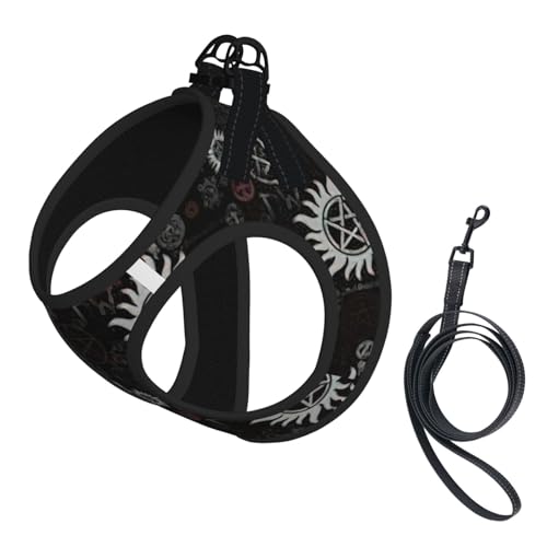 Supernatural Symbols Hundegeschirr und Leine, atmungsaktiv, verstellbar, ausbruchsicher, für Katzen und Hunde, Schwarz Supernatural Symbols Hundegeschirr und Leine, atmungsaktiv, verstellbar, ausbruchsicher, für Katzen und Hunde, Schwarz von Yyoretp