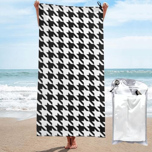 Yyoretp Mikrofaser-Handtuch mit Hahnentrittmuster, schnell trocknend, super saugfähig, Strandtücher für Pool, Reisen, Dusche, Schwarz Yyoretp Mikrofaser-Handtuch mit Hahnentrittmuster, schnell trocknend, super saugfähig, Strandtücher für Pool, Reisen, Dusche, Schwarz von Yyoretp
