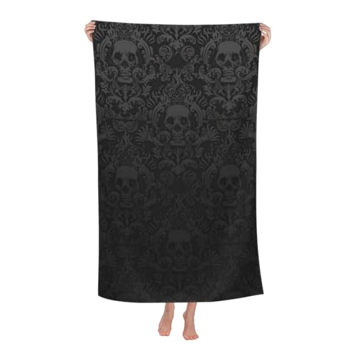 Yyoretp Mikrofaser-Strandtuch für Erwachsene, Gothic-Tapete, Totenkopf-Druck, super saugfähig, weiches Plüsch-Badetuch (81,3 x 132,1 cm) von Yyoretp