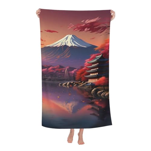Yyoretp Mikrofaser-Strandtuch für Erwachsene, Motiv: Japanischer Fuji-Landschaftsdruck, super saugfähig, weiches Plüsch-Badetuch (81,3 x 132,1 cm) von Yyoretp