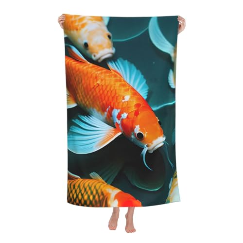 Yyoretp Mikrofaser-Strandtuch für Erwachsene, Motiv: Koi-Fisch, super saugfähig, weiches Plüsch-Badetuch (81,3 x 132,1 cm) von Yyoretp