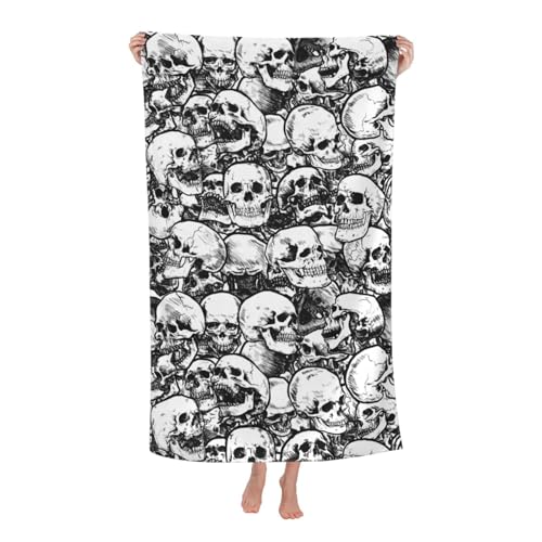 Yyoretp Mikrofaser-Strandtuch für Erwachsene, Motiv: schwarz-weiße Totenköpfe, super saugfähig, weiches Plüsch-Badetuch (81,3 x 132,1 cm) von Yyoretp