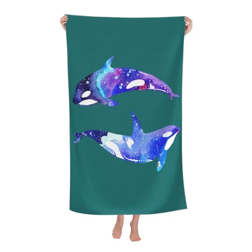 Yyoretp Mikrofaser-Strandtuch für Erwachsene, Orca-Killer-Wal-Druck, super saugfähig, weiches Plüsch-Badetuch (81,3 x 132,1 cm) von Yyoretp