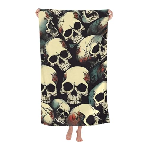Yyoretp Mikrofaser-Strandtuch mit Totenkopf-Skelett-Druck, für Erwachsene, super saugfähig, weiches Plüsch-Badetuch (81,3 x 132,1 cm) von Yyoretp