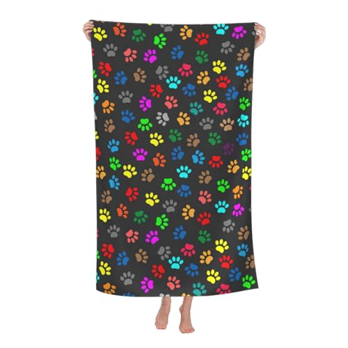 Yyoretp Mikrofaser-Strandtuch mit buntem Hundepfotenabdruck, für Erwachsene, super saugfähig, weiches Plüsch-Badetuch (81,3 x 132,1 cm) von Yyoretp