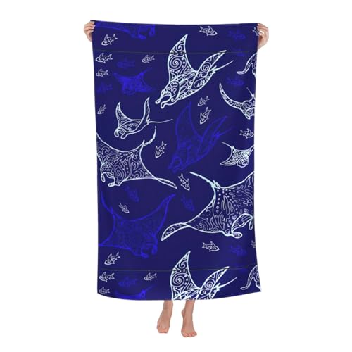 Yyoretp Mikrofaser-Strandtücher für Erwachsene, Manta-Rochen und Fisch-Druck, super saugfähig, weiches Plüsch-Badetuch (81,3 x 132,1 cm) von Yyoretp