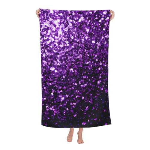 Yyoretp Mikrofaser-Strandtücher für Erwachsene, wunderschönes lila Glitzer-Druck, super saugfähig, weiches Plüsch-Badetuch (81,3 x 132,1 cm) von Yyoretp