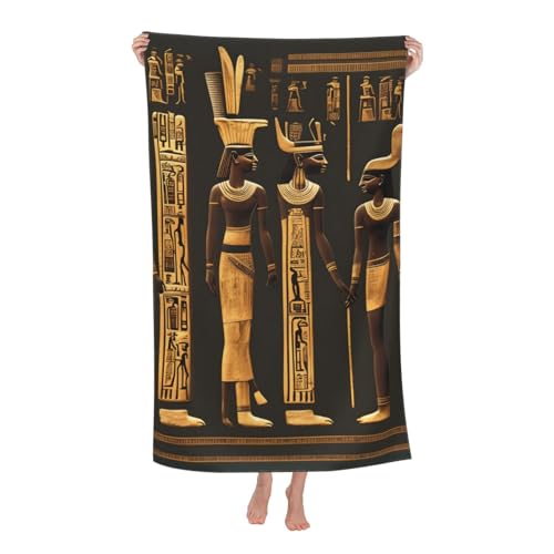 Yyoretp Mikrofaser-Strandtücher mit antikem ägyptischen Hieroglyphen-Druck, für Erwachsene, super saugfähig, weiches Plüsch-Badetuch (81,3 x 132,1 cm) von Yyoretp