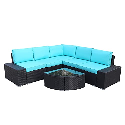 Yyuoqafn Ovale Form Außenterrasse PE Rattan Korbmöbel 6 Stück Set Schnitt 2 Mitte+2 Armlehne+1 Ecksofa+1 Teetisch (Color : A) von Yyuoqafn