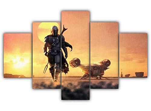 Yywife 5 Teile Bild Auf Leinwand Leinwandbilder Star Wars Mandalorianer Mando Pedro Wandkunst Tapete Dekorative Wandbild Für Wohnzimmer Home Decor 150 * 80 cm (Mit Rahmen) von Yywife