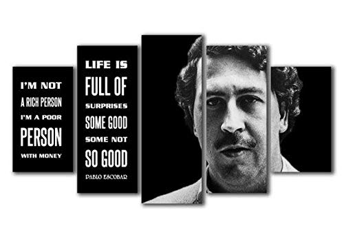 Yywife Bilder 5 Teilig leinWandbilder Pablo Escobar Mit Rahmen leinwanddrucke 5 stück wandkunst Leinwand Bilder XXL Wohnzimmer Wohnkultur 150X80Cm Rahmen Kreatives Geschenk von Yywife
