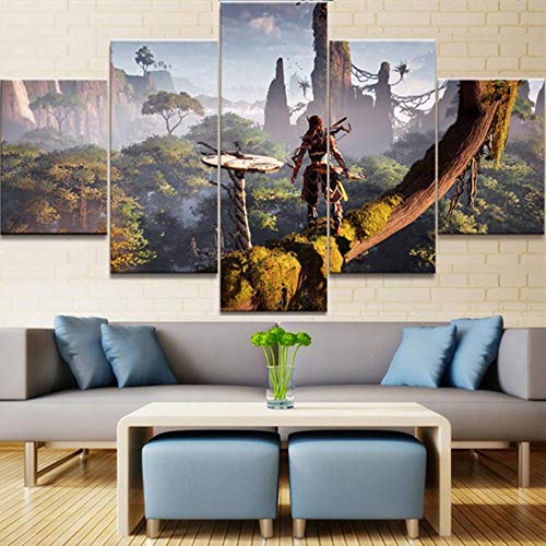 Yywife Leinwanddrucke-Breite:150Cm,Höhe:80Cm|Moderne Dekoration Leinwand Poster 5 Stück Wandkunst Horizon Zero Dawn Spiel 5 teilige Wandbilder Bild Schlafzimmer von Yywife