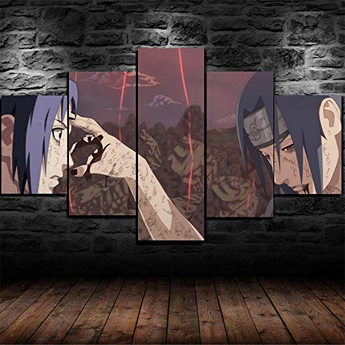 Yywife Leinwanddrucke Kreatives Geschenk 5 stück Leinwand Bilder Moderne Wandbilder XXL Wohnzimmer Wohnkultur Gerahmte Naruto: Sasuke vs Itachi Malerei von Yywife