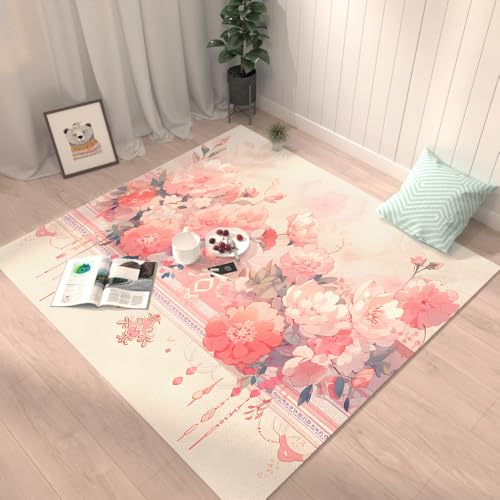 Yzehomijia Premium weiß-rosa Teppich im Luxus-Stil rutschfest, schmutzabweisend, maschinenwaschbar Ideal für Schlafzimmer, Bett oder Wohnzimmer. von Yzehomijia