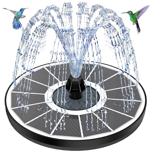 Solar Springbrunnen mit 3.5W Glas Solarpanel, Solar Teichpumpe 2025 Upgrade, Runden Solarbrunnen mit 8 Düsen & 4 Fixe Rohre Solar Wasserpumpe Solar Schwimmender Fontäne Pumpe für Garten, Vogel-Bad von Yzert