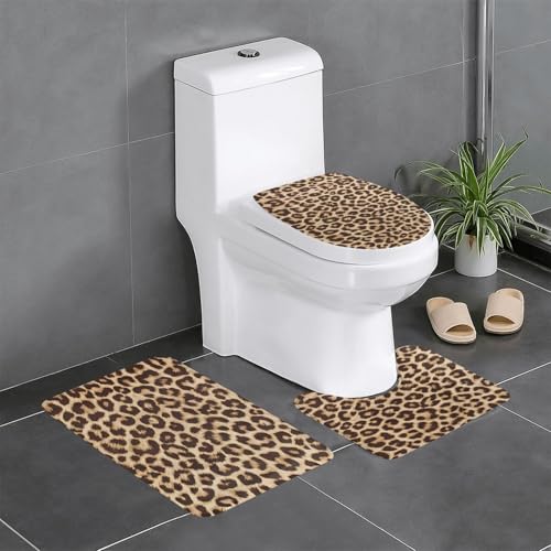 Badezimmerteppich-Sets mit Leopardenmuster, 3-teilig, rutschfeste Flanell-Badematten für Badezimmer, waschbarer Badteppich, saugfähige Badezimmermatten mit WC-Vorleger Badezimmerteppich-Sets mit Leopardenmuster, 3-teilig, rutschfeste Flanell-Badematten für Badezimmer, waschbarer Badteppich, saugfähige Badezimmermatten mit WC-Vorleger von YzgWjBhd