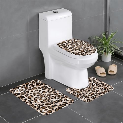 Badezimmerteppich-Sets mit Leopardenmuster, 3-teilig, rutschfeste Flanell-Badematten für Badezimmer, waschbarer Badteppich, saugfähige Badezimmermatten mit WC-Vorleger Badezimmerteppich-Sets mit Leopardenmuster, 3-teilig, rutschfeste Flanell-Badematten für Badezimmer, waschbarer Badteppich, saugfähige Badezimmermatten mit WC-Vorleger von YzgWjBhd