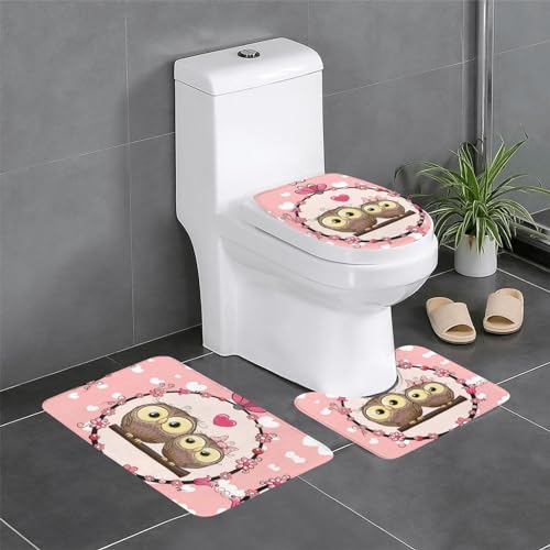 Badezimmerteppich-Sets mit niedlichen Eulen, 3-teilig, rutschfeste Flanell-Badematten für Badezimmer, waschbarer Badteppich, saugfähige Badezimmermatten mit WC-Vorleger Badezimmerteppich-Sets mit niedlichen Eulen, 3-teilig, rutschfeste Flanell-Badematten für Badezimmer, waschbarer Badteppich, saugfähige Badezimmermatten mit WC-Vorleger von YzgWjBhd