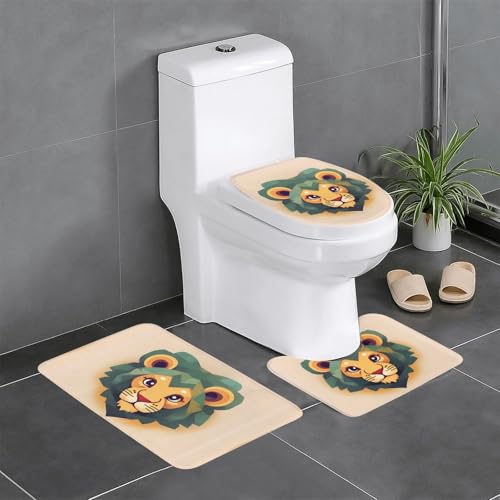 Cartoon-Löwen-Badezimmerteppich-Set, 3-teilig, rutschfeste Flanell-Badematten für Badezimmer, waschbarer Badteppich, saugfähige Badezimmermatten mit WC-Vorleger Cartoon-Löwen-Badezimmerteppich-Set, 3-teilig, rutschfeste Flanell-Badematten für Badezimmer, waschbarer Badteppich, saugfähige Badezimmermatten mit WC-Vorleger von YzgWjBhd