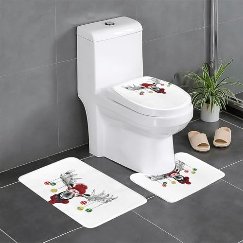 Funny Christmas Elch Badezimmerteppich-Sets 3-teilig, rutschfeste Flanell-Badematten für Badezimmer, Waschbarer Badteppich, saugfähige Badezimmermatten mit WC-Vorleger Funny Christmas Elch Badezimmerteppich-Sets 3-teilig, rutschfeste Flanell-Badematten für Badezimmer, Waschbarer Badteppich, saugfähige Badezimmermatten mit WC-Vorleger von YzgWjBhd